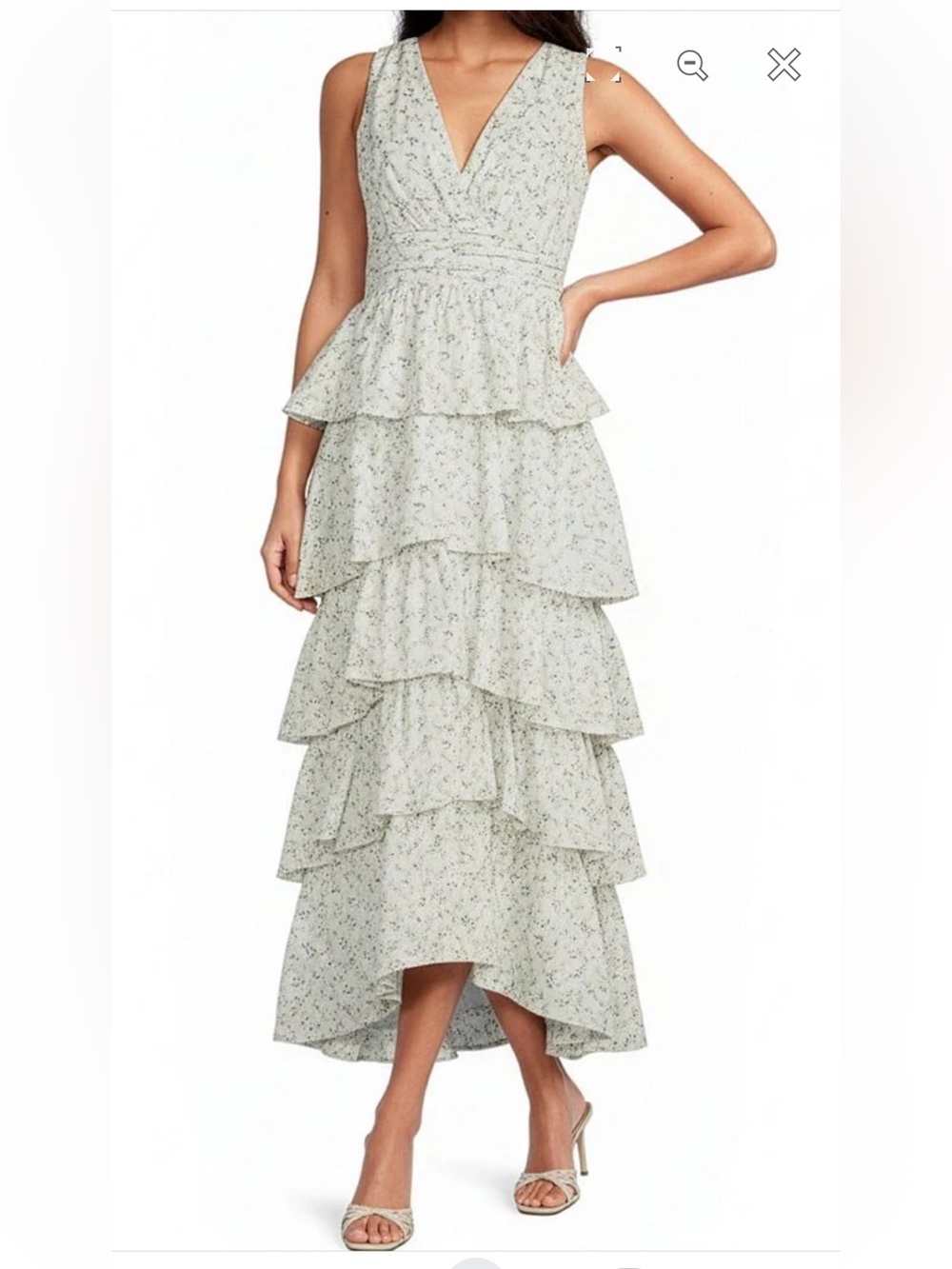 1.STATE Sage Floral Tiered Ruffle High-Low Maxi Dress